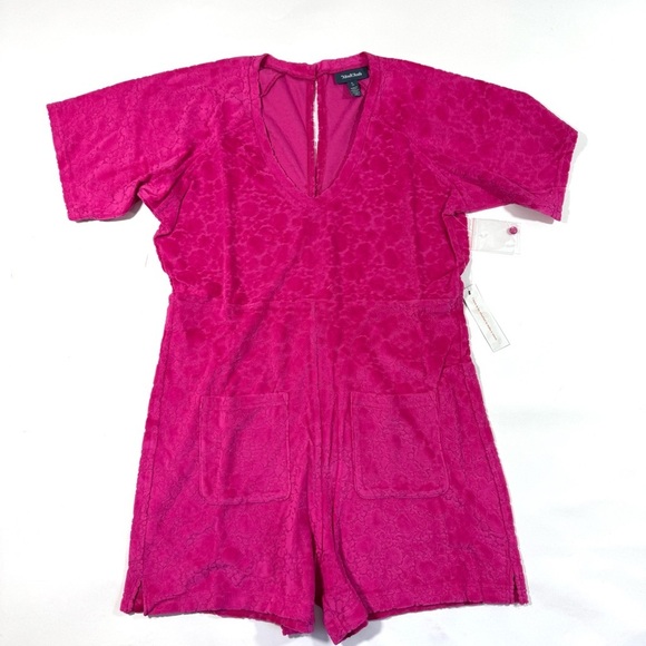 New ModCloth Beach Chaser Velour Romper Sweet Berry Pink - Picture 3 of 9